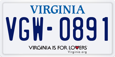 VA license plate VGW0891