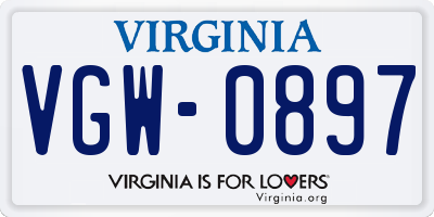 VA license plate VGW0897