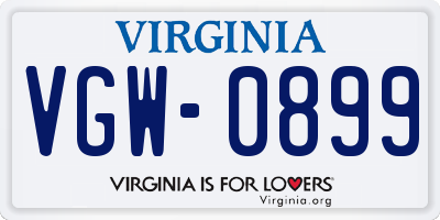 VA license plate VGW0899