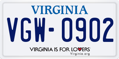 VA license plate VGW0902