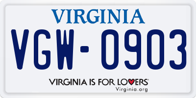 VA license plate VGW0903