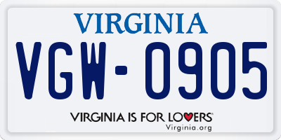 VA license plate VGW0905