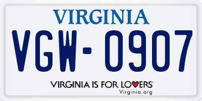 VA license plate VGW0907