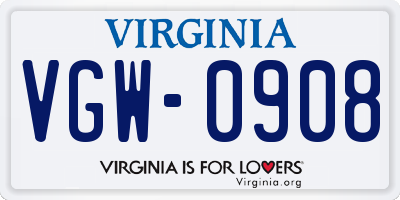 VA license plate VGW0908