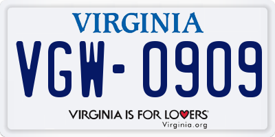 VA license plate VGW0909
