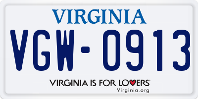 VA license plate VGW0913