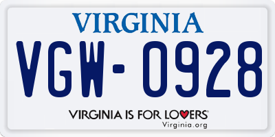 VA license plate VGW0928