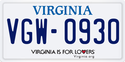 VA license plate VGW0930