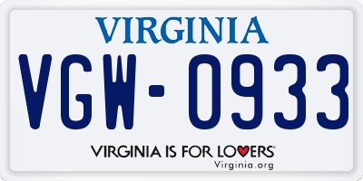 VA license plate VGW0933