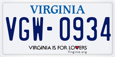 VA license plate VGW0934