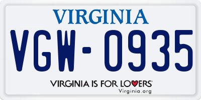VA license plate VGW0935