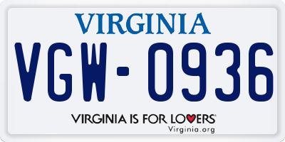 VA license plate VGW0936