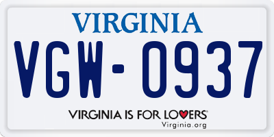 VA license plate VGW0937