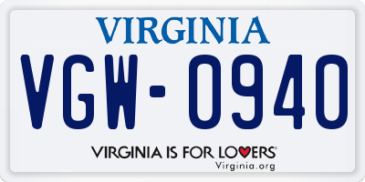 VA license plate VGW0940