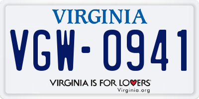 VA license plate VGW0941