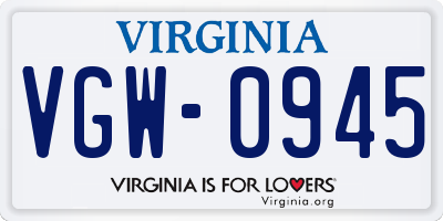 VA license plate VGW0945