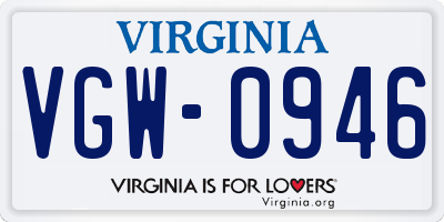 VA license plate VGW0946