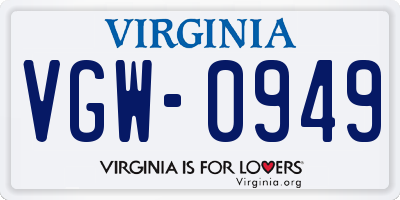VA license plate VGW0949