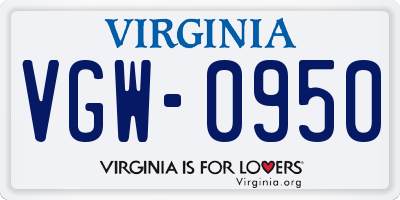 VA license plate VGW0950