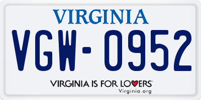 VA license plate VGW0952
