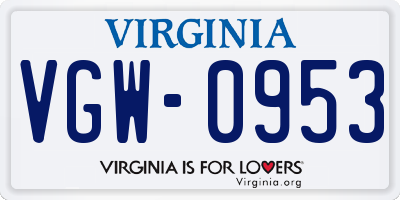 VA license plate VGW0953