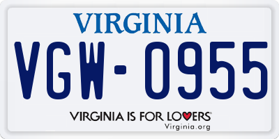 VA license plate VGW0955