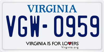 VA license plate VGW0959