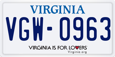 VA license plate VGW0963