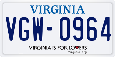 VA license plate VGW0964