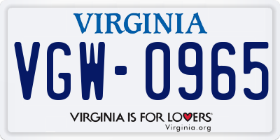 VA license plate VGW0965