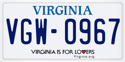 VA license plate VGW0967