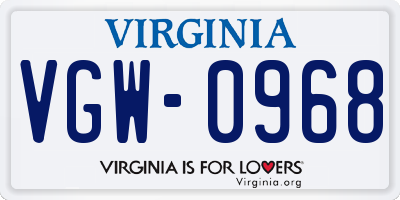 VA license plate VGW0968