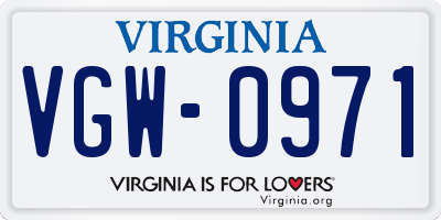 VA license plate VGW0971