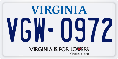 VA license plate VGW0972