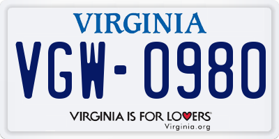 VA license plate VGW0980
