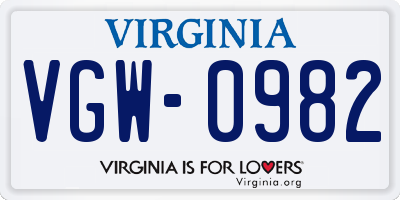 VA license plate VGW0982