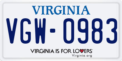 VA license plate VGW0983