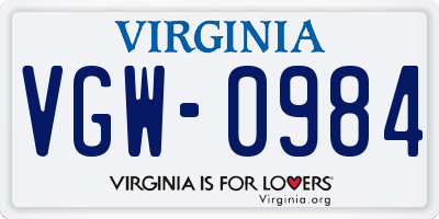 VA license plate VGW0984