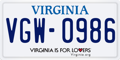 VA license plate VGW0986