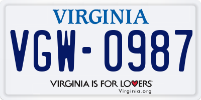 VA license plate VGW0987