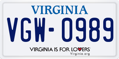 VA license plate VGW0989
