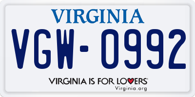 VA license plate VGW0992