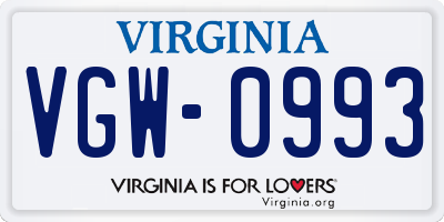 VA license plate VGW0993