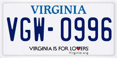 VA license plate VGW0996