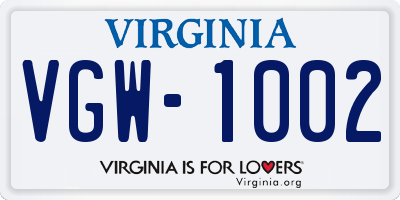 VA license plate VGW1002
