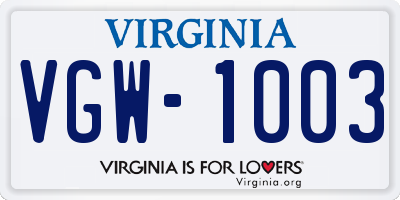 VA license plate VGW1003
