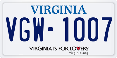 VA license plate VGW1007