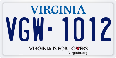 VA license plate VGW1012