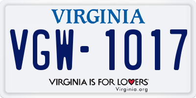 VA license plate VGW1017