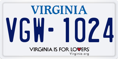 VA license plate VGW1024